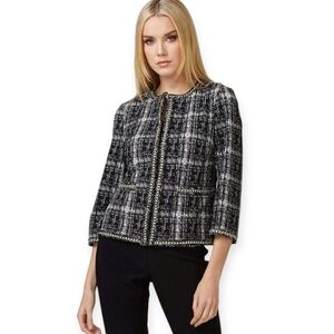 Joseph Ribkoff Black and White Textured Plaid Blazer Size 6